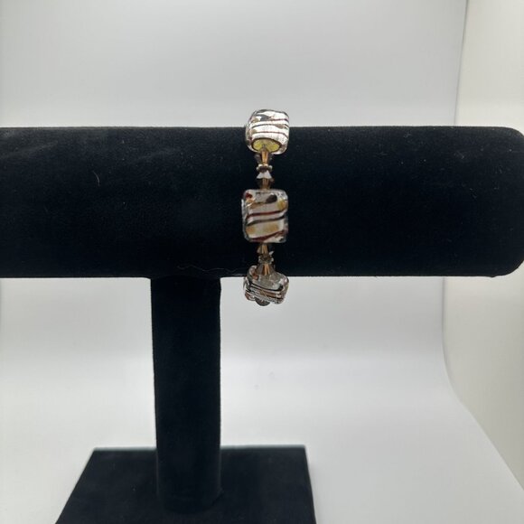 Handcrafted Glass Bead Bracelet With Metallic Swirl Design - Picture 1 of 6